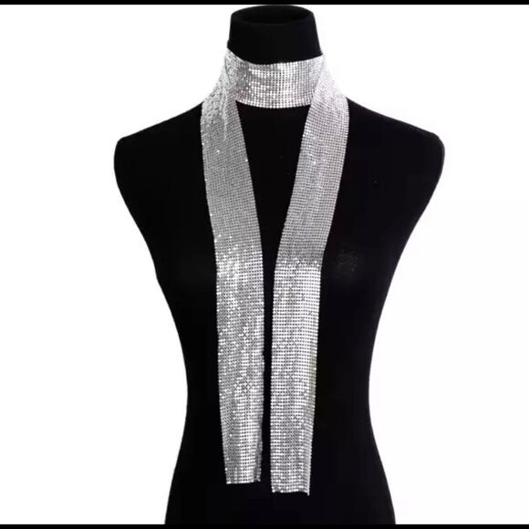Sequin Long Scarf Choker Statement Necklace - Picture 4 of 7